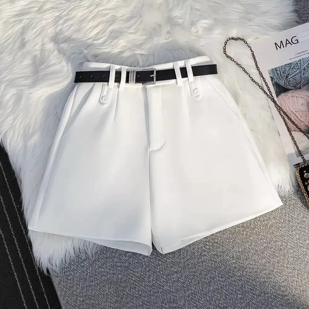 Gray Suit Short Pants Women's Casual High Waist Loose Wide Leg A- Line Pants Versatile Loose Fit Summer Outerwear Shorts