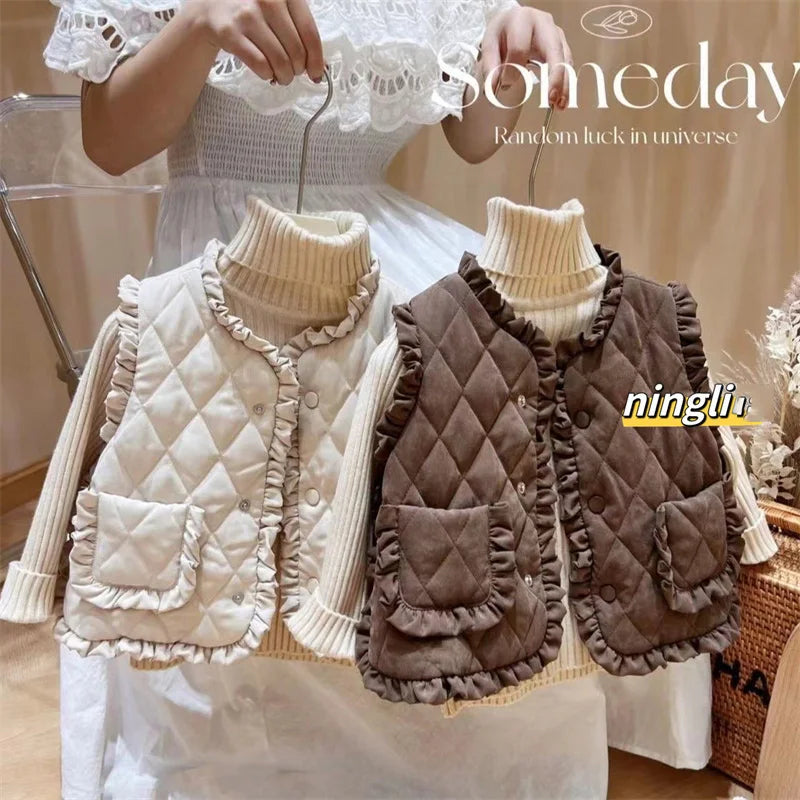 Girls Autumn Vest Children Fleece Thickened Winter Waistcoat New Kids Fashion Warm Padded Coats Toddler Casual Clothing 1-8Y