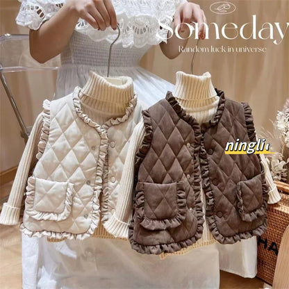 Girls Autumn Vest Children Fleece Thickened Winter Waistcoat New Kids Fashion Warm Padded Coats Toddler Casual Clothing 1-8Y