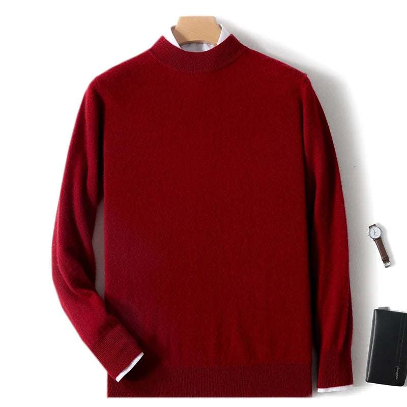 Autumn And Winter New 100% Pure Wool Men's Round Neck Thick Sweater Loose Knit Bottoming Shirt Cashmere Top