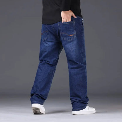 Mens Large Size Black Jeans 10XL Oversize High Waist Loose Trousers Husband Plus Size Loose Denim Trousers Blue Male Denim Pants
