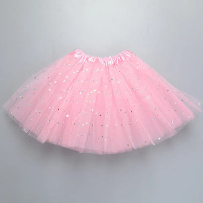 Kids Baby Star Glitter Dance Tutu Skirt For Girl Sequin 3 Layers Tulle Toddler Pettiskirt Children Chiffon 2-8T