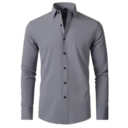 Men's long sleeved shirt, elastic, non ironing, wrinkle resistant, minimalist, business casual, silky, and traceless white shirt