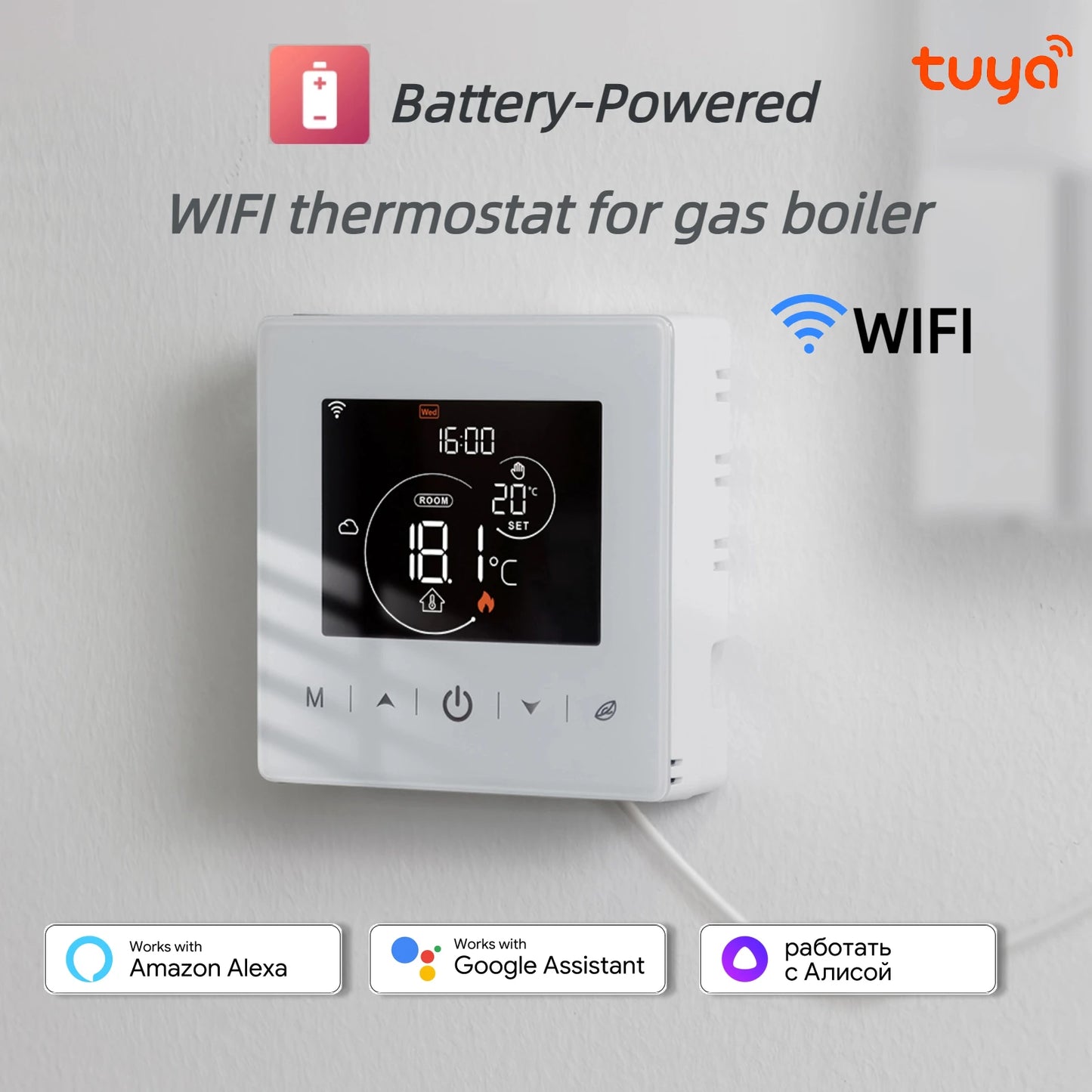 Beok Smart Home Tuya WIFI Thermostat Battery-powered Thermoregulator for Gas Boiler Smart Life Work with Alexa Google Home