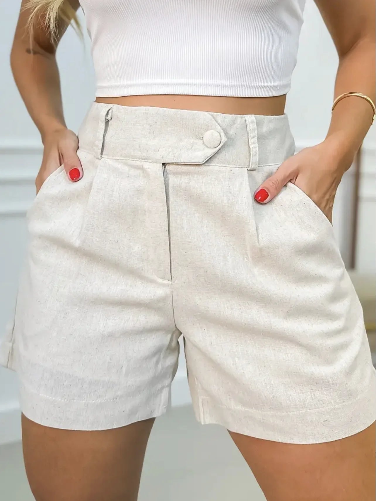 Womens vacation casual fashion elegant outdoor sports elastic waist solid color polyester shorts