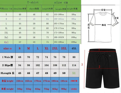 Summer Quick Drying Men's Sets Fashion tracksuits Casual Breathable Short Sleeve 2D Printed Sports T-shirt+Shorts Basketball Set