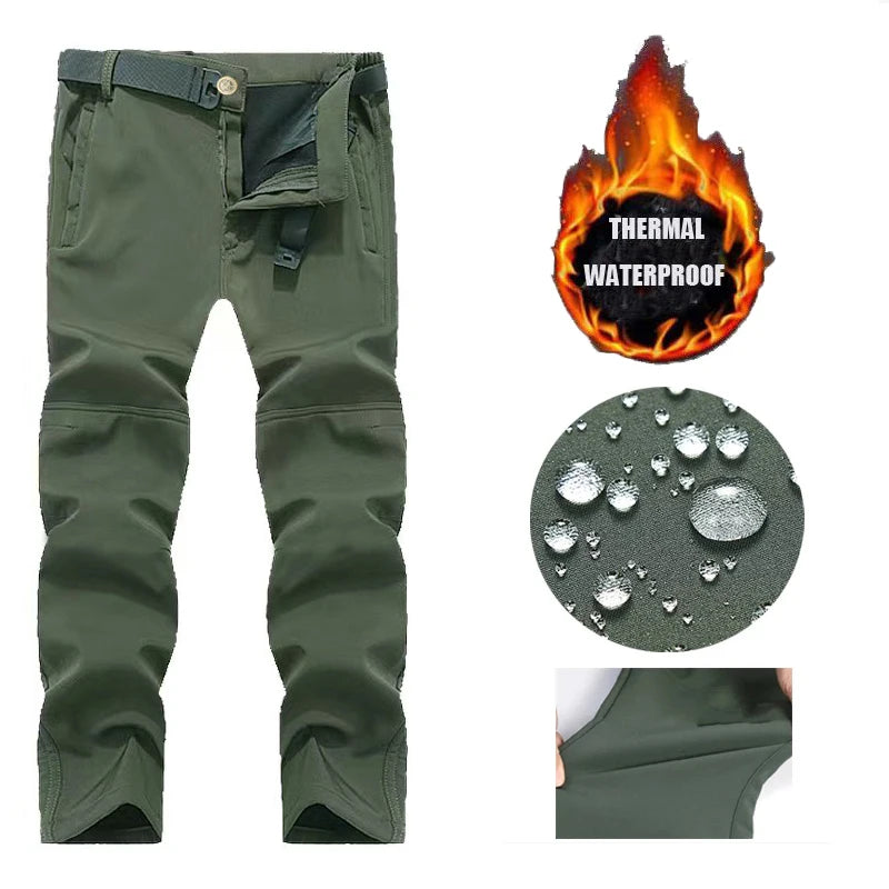 Men's City Cargo Autumn Winter Fleece Softshell Hiking Pants Fishing Climbing Trekking Casual Hunting Camping Trousers M-5XL