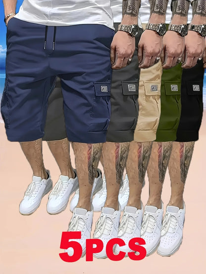 5-Pack Men's Work Shorts with Multi-Pocket Design, Durable Fabric, Stylish and Versatile
