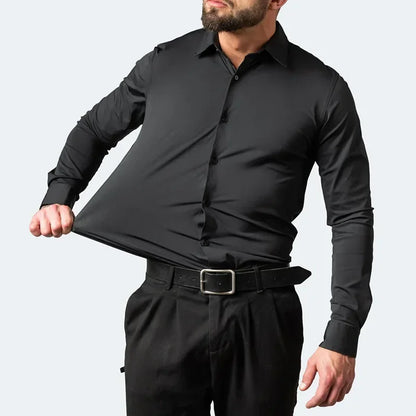 Men's long sleeved shirt, elastic, non ironing, wrinkle resistant, minimalist, business casual, silky, and traceless white shirt