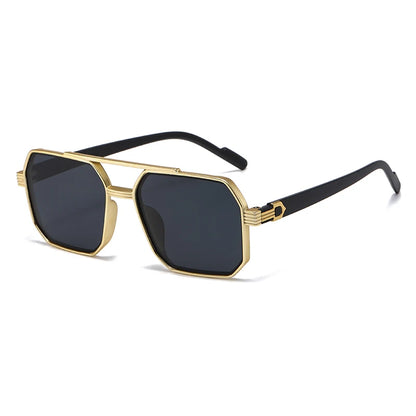 Car Sun Glasses New Fashion Double Beam Polygonal Sunglasses Retro Personalized Trendy Large Frame Eyewear European and American