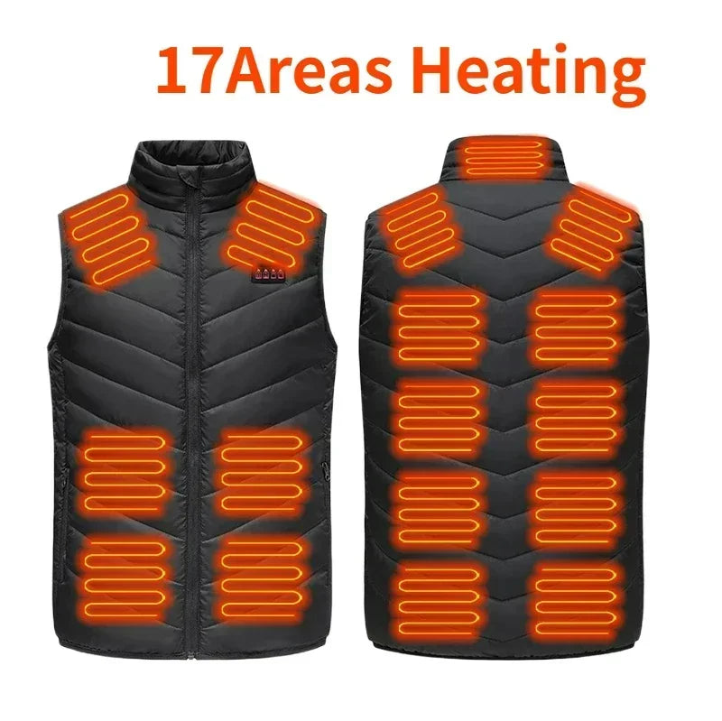 17 Areas Self Heating Vest Four Switch Control Men Heating Jacket USB Electric Heated Clothing Women Thermal Vest Warm Winter