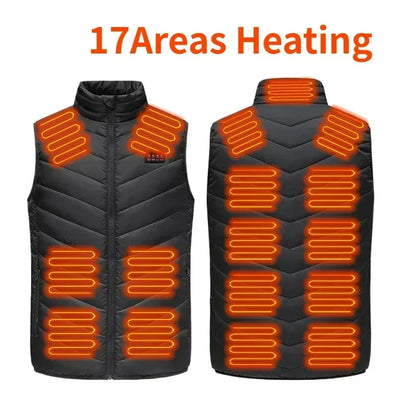 17 Areas Self Heating Vest Four Switch Control Men Heating Jacket USB Electric Heated Clothing Women Thermal Vest Warm Winter