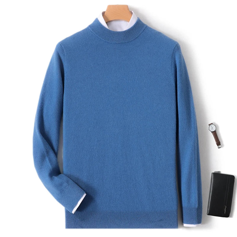 Autumn And Winter New 100% Pure Wool Men's Round Neck Thick Sweater Loose Knit Bottoming Shirt Cashmere Top