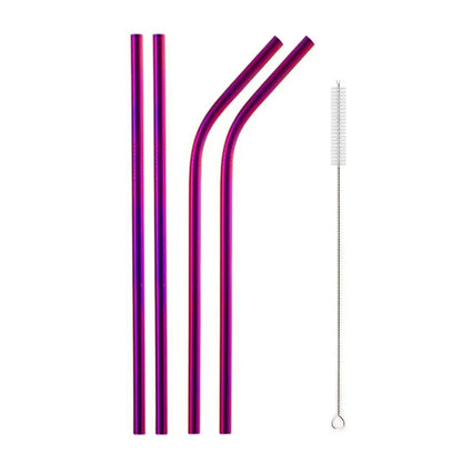 Reusable Metal Drinking Straight Bent Straws Portable Stainless Steel Travel Straw with Cleaning Brush 40oz Watercup Accessories