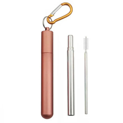 Stainless Steel Reusable Collapsible Straw Foldable Portable Metal Straw with Case with Cleaning Brush Telescopic Straw Travel