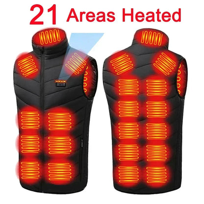 17 Areas Self Heating Vest Four Switch Control Men Heating Jacket USB Electric Heated Clothing Women Thermal Vest Warm Winter