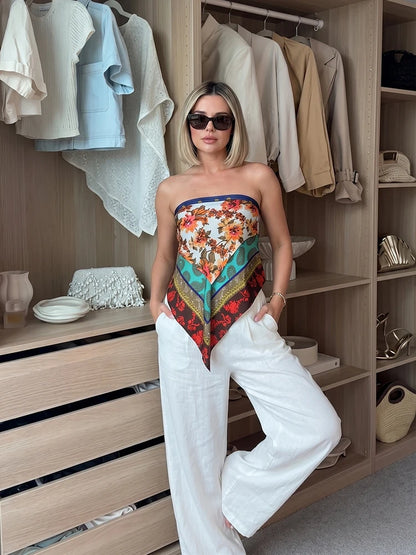 HH Y2K Floral Print Sarong Wrap Women's Asymmetric Bow Decorated Tie Waist Beach Wrap Sexy Summer Vacation & Festival Outfit