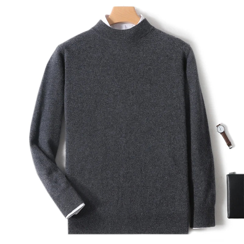 Autumn And Winter New 100% Pure Wool Men's Round Neck Thick Sweater Loose Knit Bottoming Shirt Cashmere Top