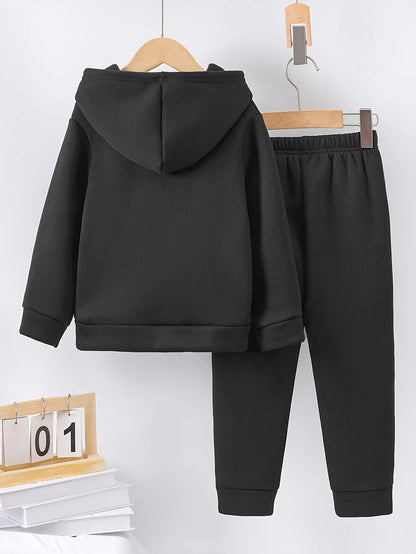 2sets Fashion exquisite girls Fall/Winter pattern printed with fleece warm lined hoodie and tracksuit pants