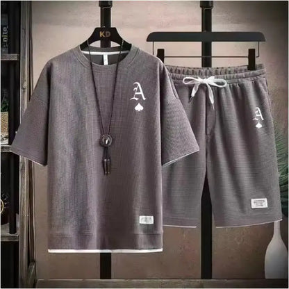 Fashionable casual men's sports suit short-sleeved T-shirt and outdoor summer sports shorts two-piece set daily casual