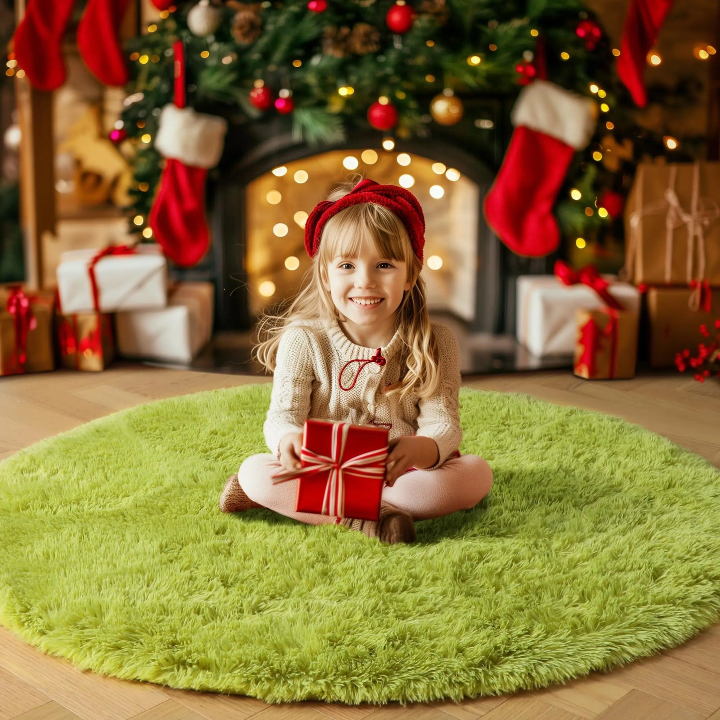 vikama Grass Green Round Rug for Bedroom Home Decor Fluffy Shag Circle Area Rugs Kids Room Classroom Nursery Living Room Decor