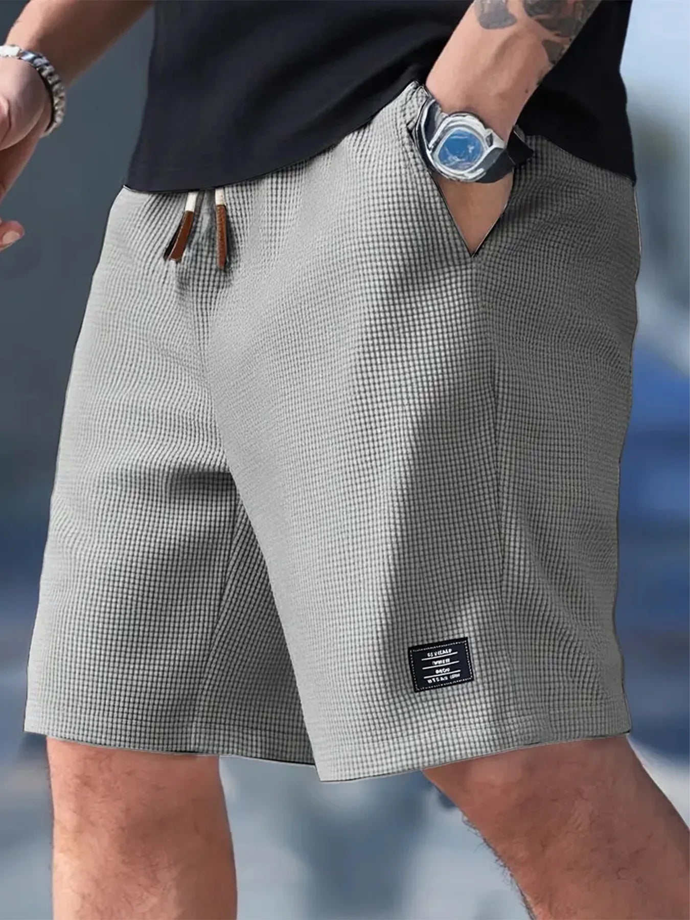 Men's Summer Casual Sports Shorts Plaid Checkered Loose Knee Length Shorts American Fashion Sports Street Shorts