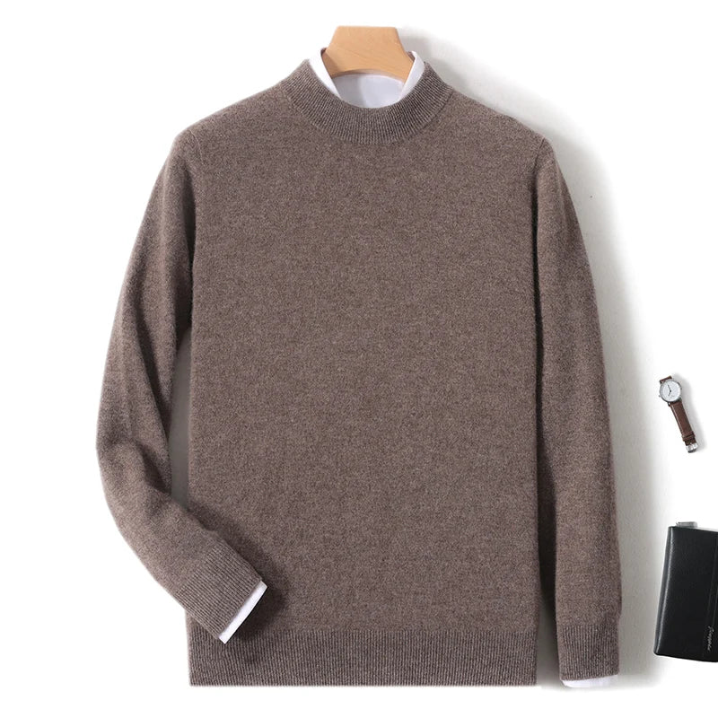Autumn And Winter New 100% Pure Wool Men's Round Neck Thick Sweater Loose Knit Bottoming Shirt Cashmere Top