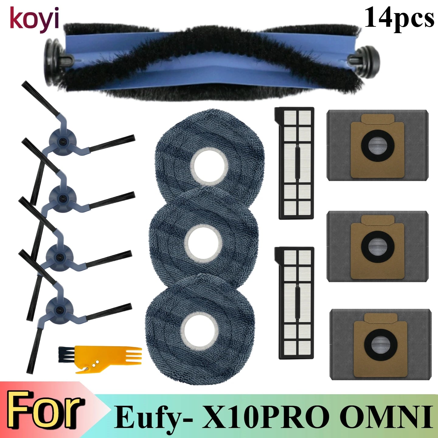 Replacement Parts Kit for Eufy X10 Pro Omni Robot Vacuum Accessories, Main Roller Brush Filters Dust Bags Side Brushes Mop Pads