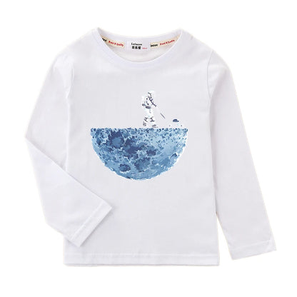 Boys Long Sleeved Shirt Astronaut Funny T-shirt Spring Autumn Cotton Clothes Kid Spaceman Fashion Tops