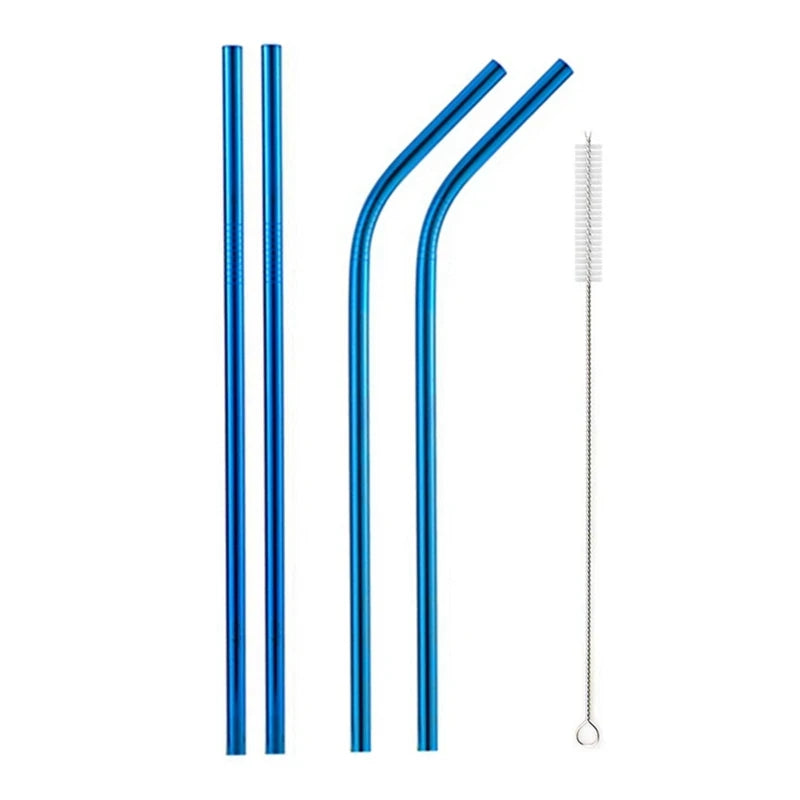 Reusable Metal Drinking Straight Bent Straws Portable Stainless Steel Travel Straw with Cleaning Brush 40oz Watercup Accessories