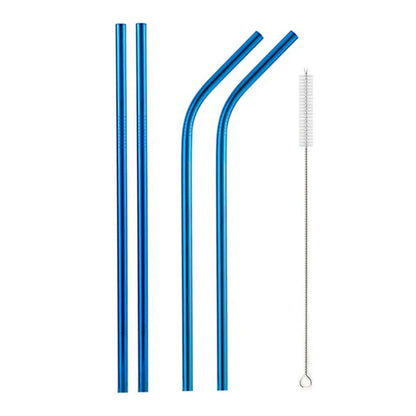 Reusable Metal Drinking Straight Bent Straws Portable Stainless Steel Travel Straw with Cleaning Brush 40oz Watercup Accessories