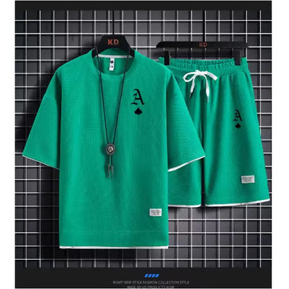 Fashionable casual men's sports suit short-sleeved T-shirt and outdoor summer sports shorts two-piece set daily casual