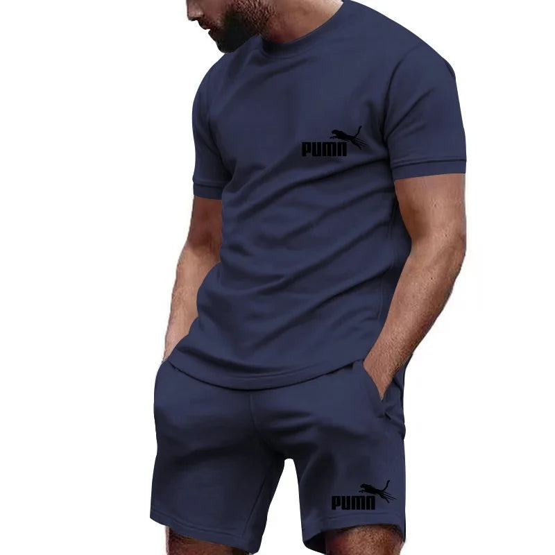 2026 Summer Men's Fashion Casual T-shirt Shorts Set Breathable Jogging Sports Two Piece Set Solid Color T-shirt Set