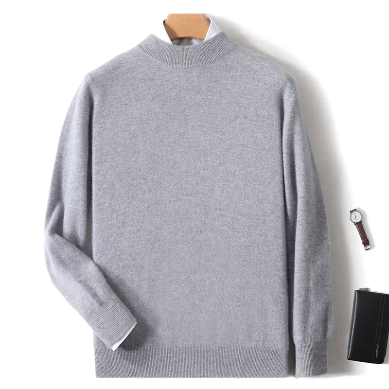 Autumn And Winter New 100% Pure Wool Men's Round Neck Thick Sweater Loose Knit Bottoming Shirt Cashmere Top