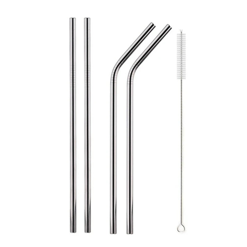 Reusable Metal Drinking Straight Bent Straws Portable Stainless Steel Travel Straw with Cleaning Brush 40oz Watercup Accessories