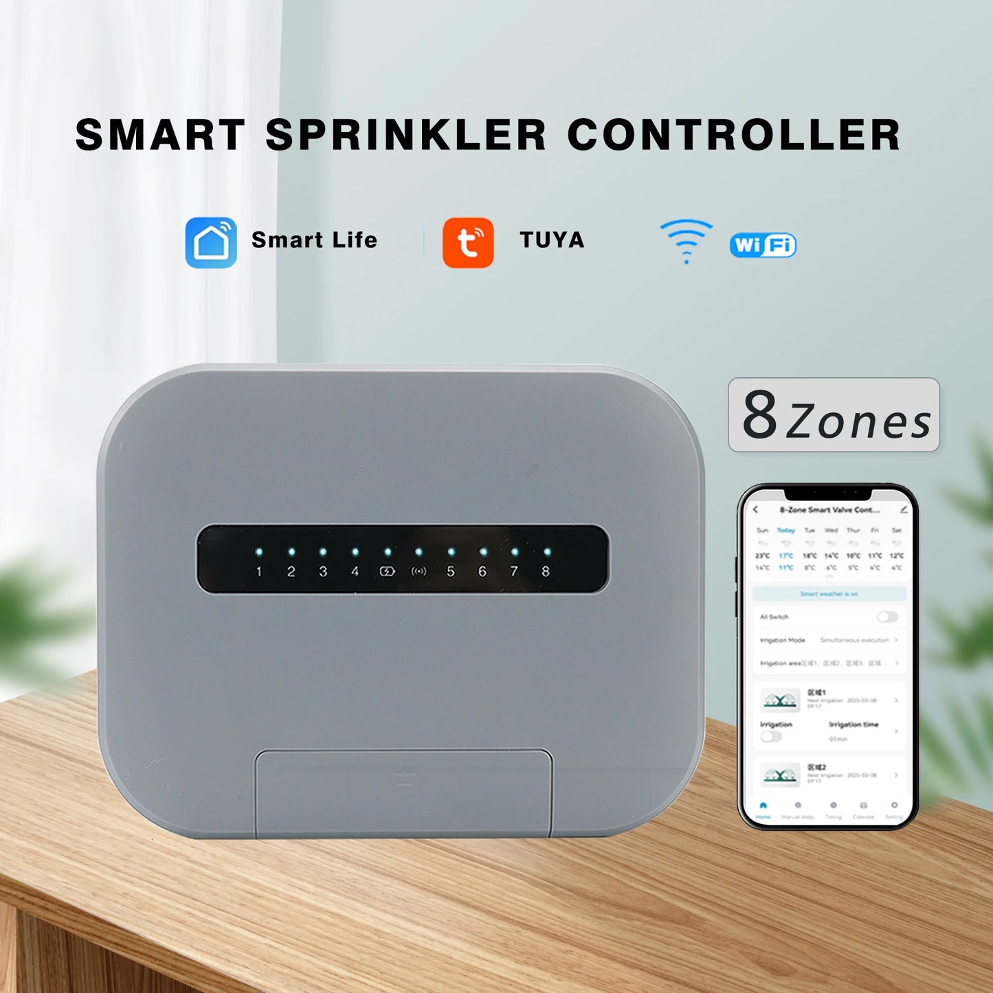 6 /8 Station Tuya WiFi Indoor Smart Sprinkler Controller Irrigation System Remote Control by Phone Works with Smartlife EU Plug