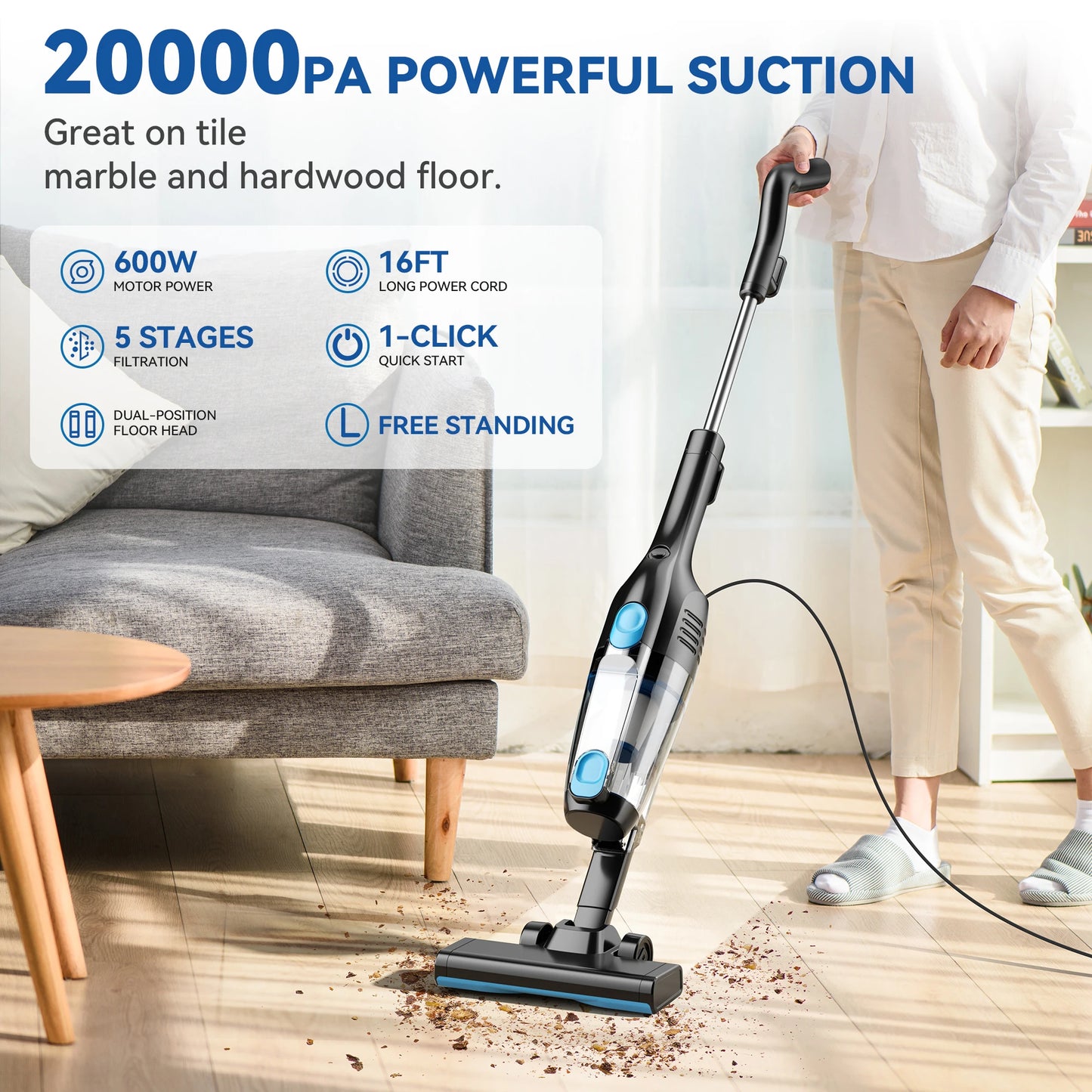 INSE R3S Corded Vacuum Cleaner 16Kpa 6M Extra Long Cord Handheld Vacuum Cleaner for Car Cleaning Hard Floor Household Appliance