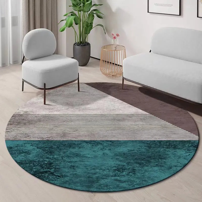 Geometric Round Carpet Non-slip Living Room Decoration Home Abstract Style Rug Washable Bedroom Mat for Children Soft Rugs