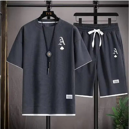 Fashionable casual men's sports suit short-sleeved T-shirt and outdoor summer sports shorts two-piece set daily casual