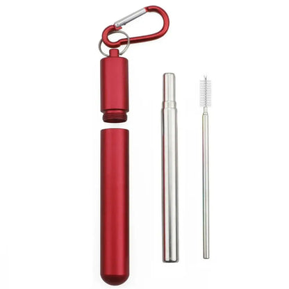 Stainless Steel Reusable Collapsible Straw Foldable Portable Metal Straw with Case with Cleaning Brush Telescopic Straw Travel