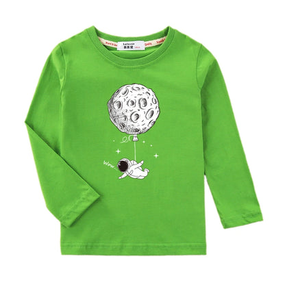 Boys Long Sleeved Shirt Astronaut Funny T-shirt Spring Autumn Cotton Clothes Kid Spaceman Fashion Tops