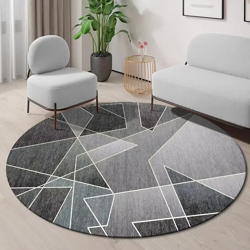 Geometric Round Carpet Non-slip Living Room Decoration Home Abstract Style Rug Washable Bedroom Mat for Children Soft Rugs