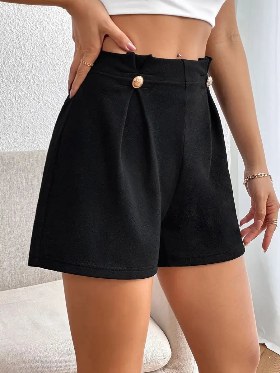 High-waisted wide-leg pants, casual women's short pants with a slimming effect