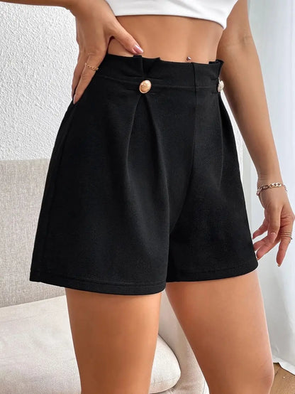 High-waisted wide-leg pants, casual women's short pants with a slimming effect