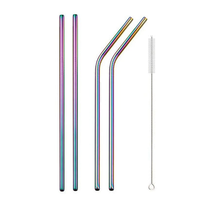Reusable Metal Drinking Straight Bent Straws Portable Stainless Steel Travel Straw with Cleaning Brush 40oz Watercup Accessories