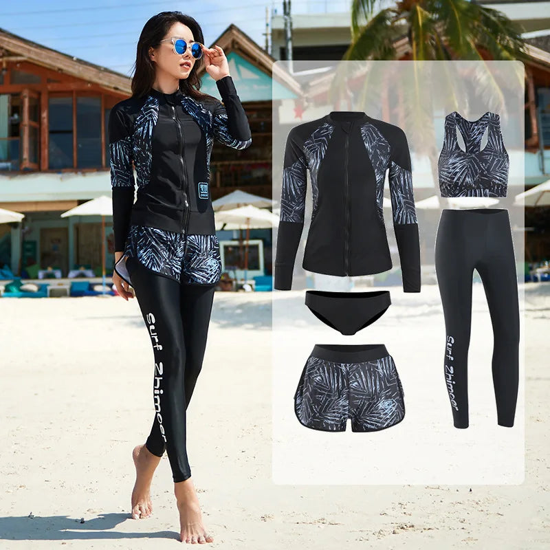 Womens Rash Guard Swimsuit Set Long Sleeve UV Protection Surfing Suit Bathing Swimming Tight T-Shirt Rashguard Gym Clothes