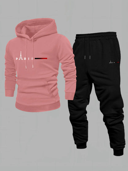 Men's 2025 New Style Sporty Casual Trendy Printed Hooded Sweatshirt for Spring/Autumn Sportswear Set of Two