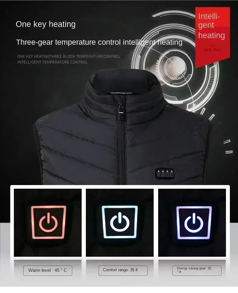 17 Areas Self Heating Vest Four Switch Control Men Heating Jacket USB Electric Heated Clothing Women Thermal Vest Warm Winter