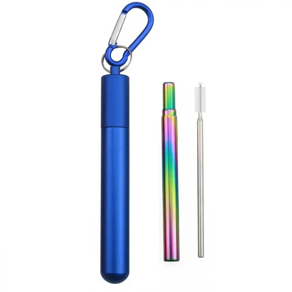 Stainless Steel Reusable Collapsible Straw Foldable Portable Metal Straw with Case with Cleaning Brush Telescopic Straw Travel
