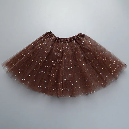 Kids Baby Star Glitter Dance Tutu Skirt For Girl Sequin 3 Layers Tulle Toddler Pettiskirt Children Chiffon 2-8T